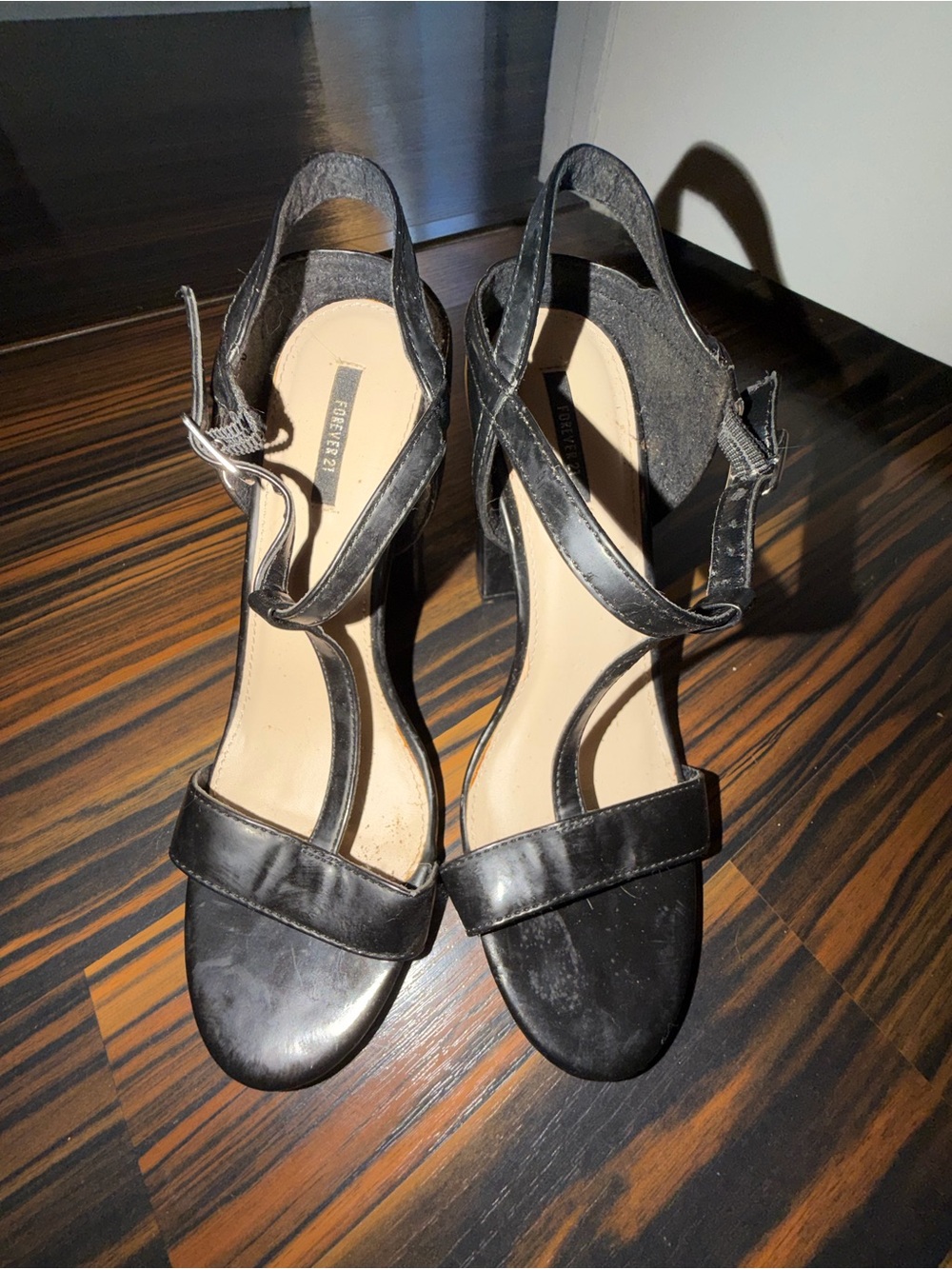 Forever 21 Black Womens Strappy Block Heels - Size 7.5